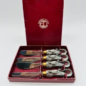 Arthur Court Elephant Handle Cheese Butter Spreaders Kitchen Set of 4